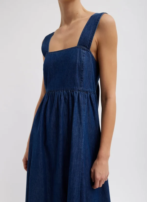 Tibi Light Weight Stone Wash Sculpted Dress Dark Enzyme Wash Flash Sale