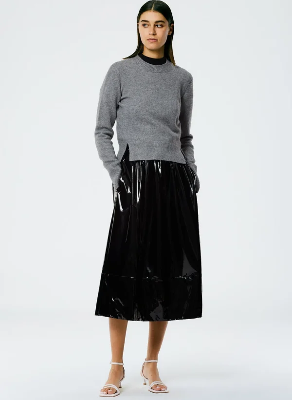 Tibi Light Weight Stretch Patent Smocking Waistband Full Skirt Black Best Sale