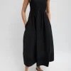 Tibi Linen Cotton Voile Sculpted Dress Black Cheap