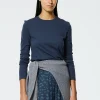 Tibi Long Sleeve Fitted T-Shirt Navy Fog Outlet