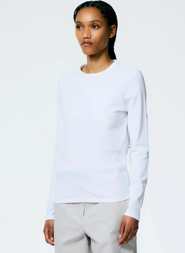 Tibi Long Sleeve Fitted T-Shirt White Cheap