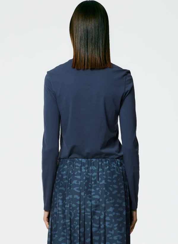 Tibi Long Sleeve Fitted T-Shirt Navy Fog Outlet