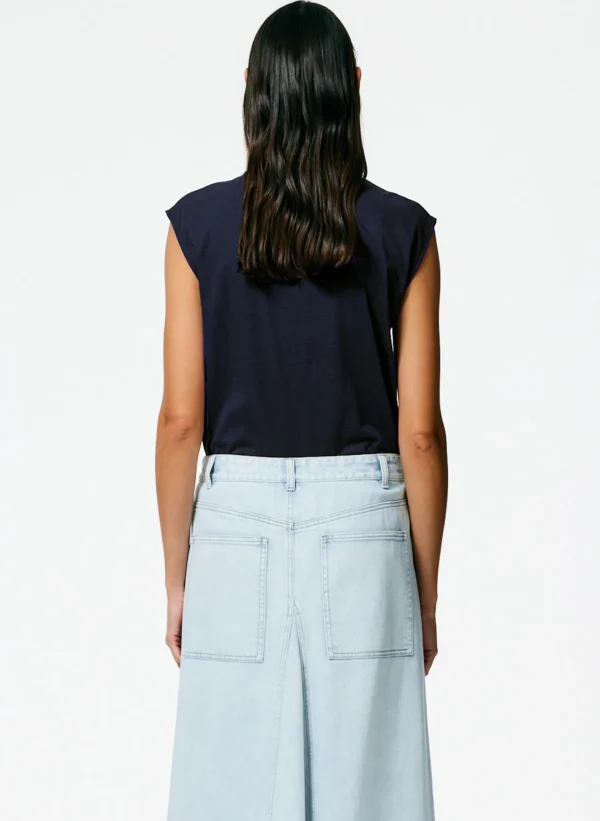 Tibi Mock Neck Sleeveless T-Shirt Navy Best