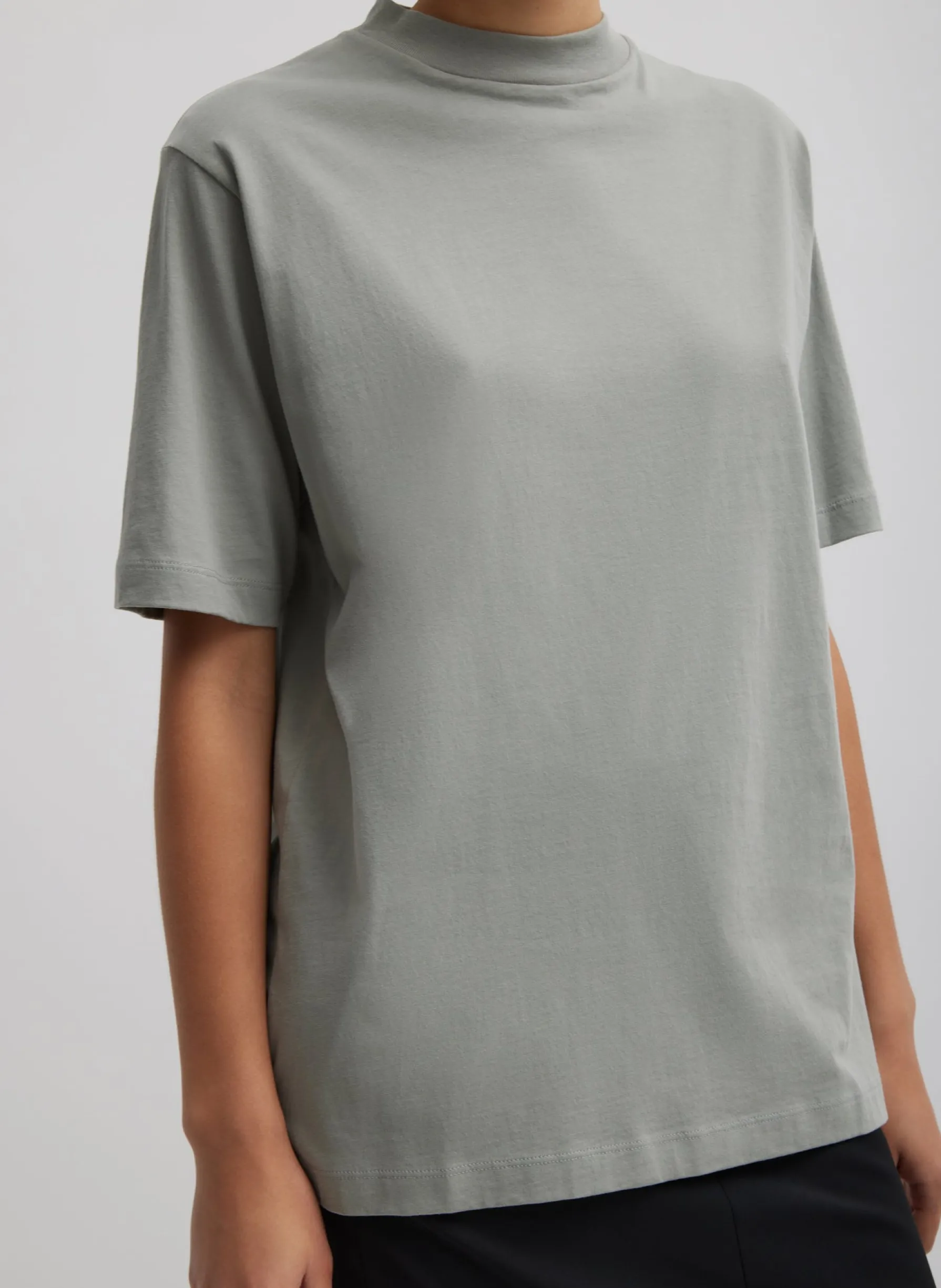 mock_neck_unisex_tshirt_0.webp Tibi Mock Neck Unisex T-Shirt Pumice Grey Outlet