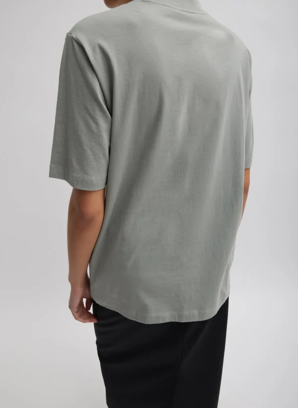 Tibi Mock Neck Unisex T-Shirt Pumice Grey Outlet