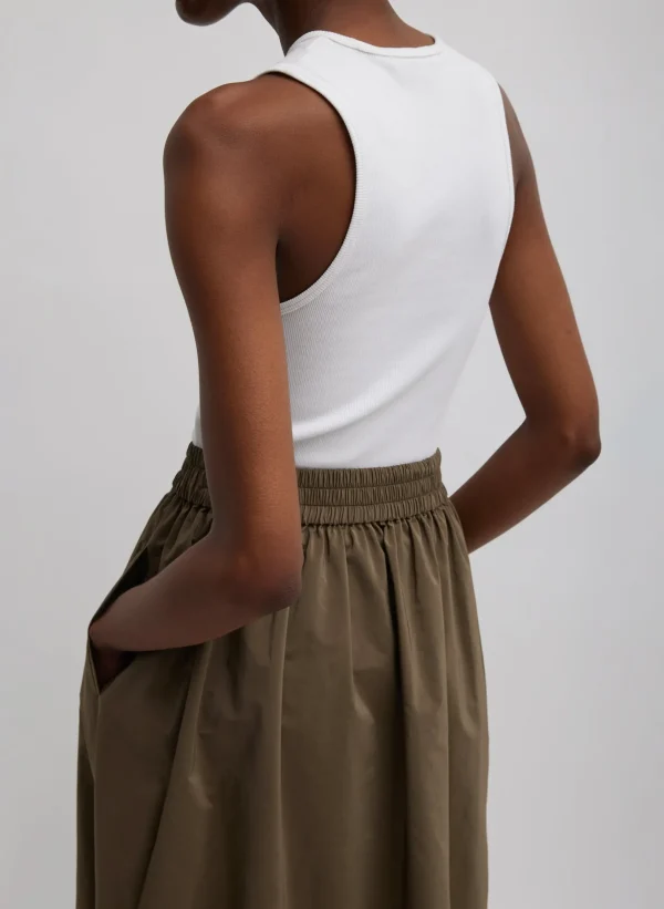 Tibi Nylon Pull On Full Skirt Dark Taupe Cheap