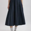 Tibi Oliver Cotton Stretch Tricotine Pintucked Skirt Slate Blue Best