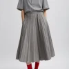 Tibi Oliver Cotton Stretch Tricotine Pintucked Skirt Grey Moon Clearance