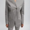 Tibi Oliver Cotton Stretch Tricotine Sculpted Blazer Grey Moon Sale