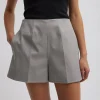 Tibi Oliver Cotton Stretch Tricotine Structured Shorts Grey Moon Clearance