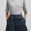 Tibi Oliver Cotton Stretch Tricotine Structured Shorts Slate Blue Flash Sale