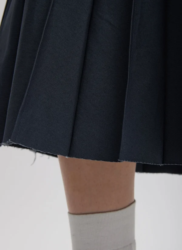 Tibi Oliver Cotton Stretch Tricotine Pintucked Skirt Slate Blue Best