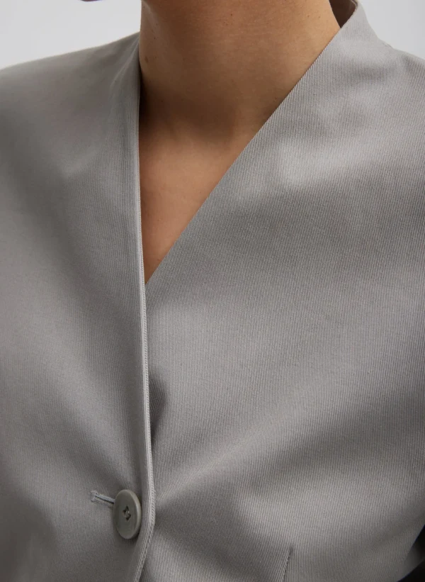 Tibi Oliver Cotton Stretch Tricotine Sculpted Blazer Grey Moon Sale