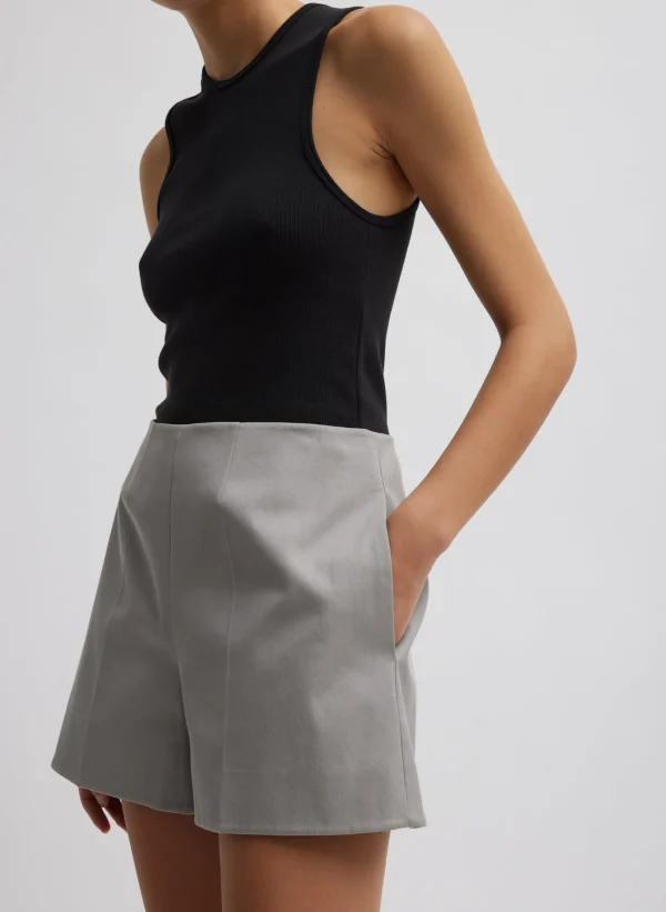 Tibi Oliver Cotton Stretch Tricotine Structured Shorts Grey Moon Clearance