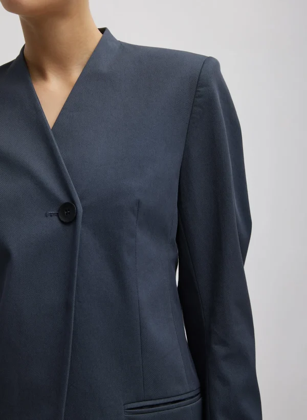 Tibi Oliver Cotton Stretch Tricotine Sculpted Blazer Slate Blue Cheap