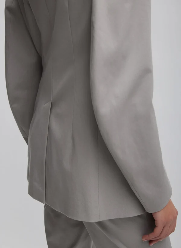 Tibi Oliver Cotton Stretch Tricotine Sculpted Blazer Grey Moon Sale