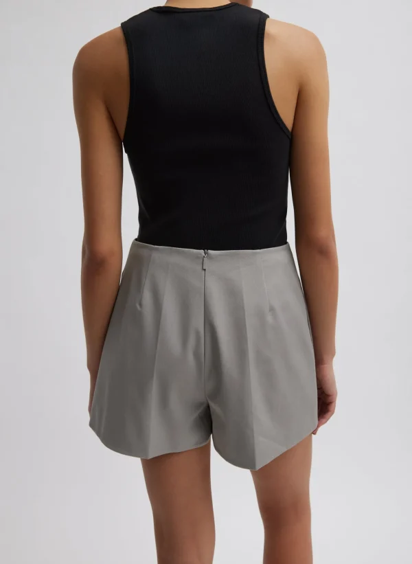 Tibi Oliver Cotton Stretch Tricotine Structured Shorts Grey Moon Clearance