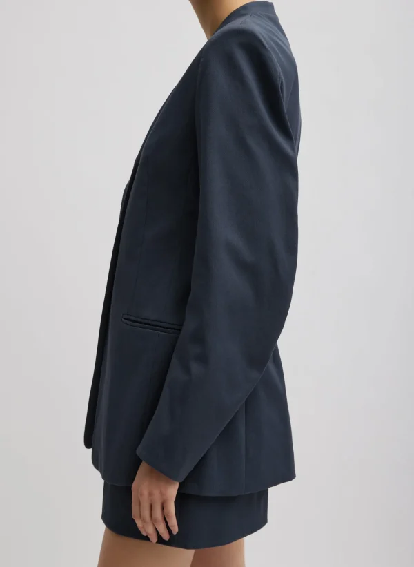 Tibi Oliver Cotton Stretch Tricotine Sculpted Blazer Slate Blue Cheap