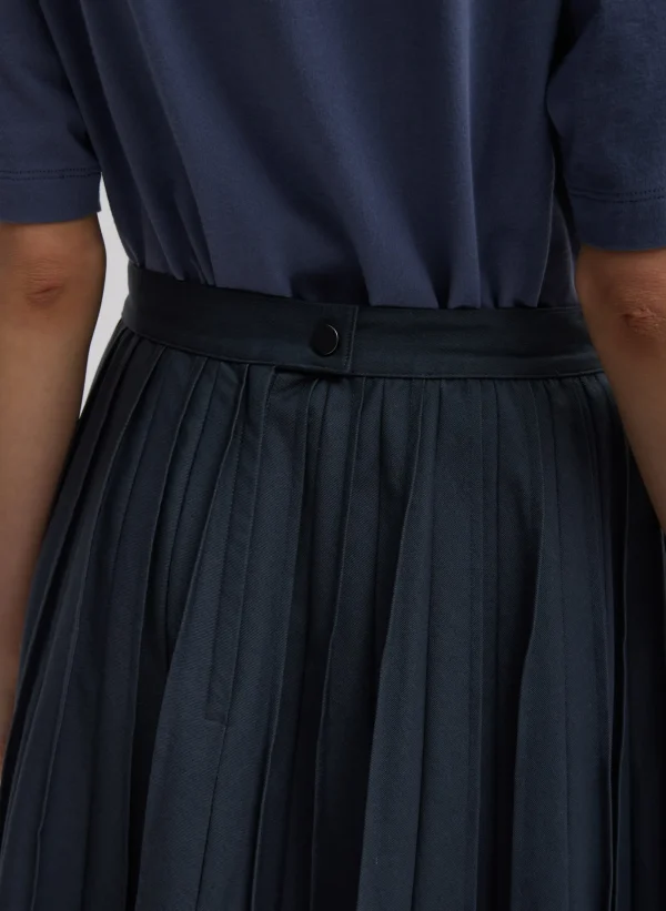 Tibi Oliver Cotton Stretch Tricotine Pintucked Skirt Slate Blue Best