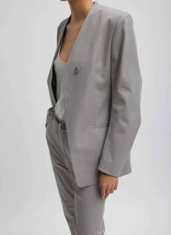 Tibi Oliver Cotton Stretch Tricotine Sculpted Blazer Grey Moon Sale