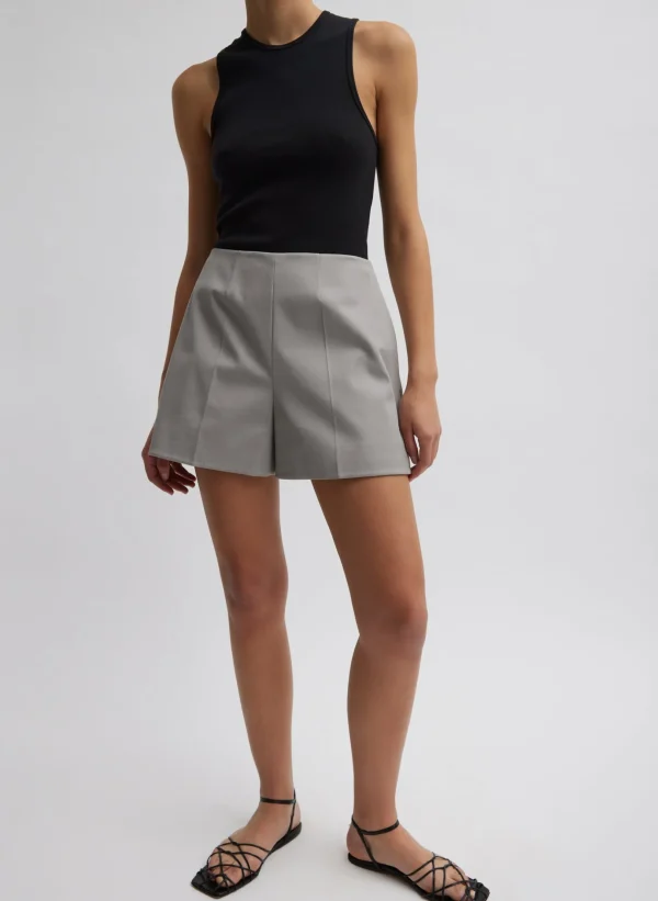 Tibi Oliver Cotton Stretch Tricotine Structured Shorts Grey Moon Clearance