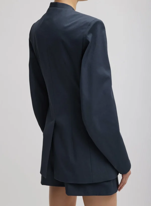 Tibi Oliver Cotton Stretch Tricotine Sculpted Blazer Slate Blue Cheap