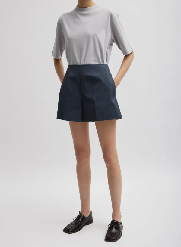 Tibi Oliver Cotton Stretch Tricotine Structured Shorts Slate Blue Flash Sale