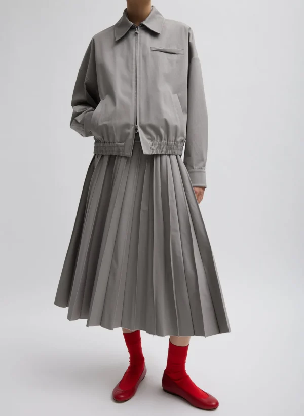 Tibi Oliver Cotton Stretch Tricotine Pintucked Skirt Grey Moon Clearance