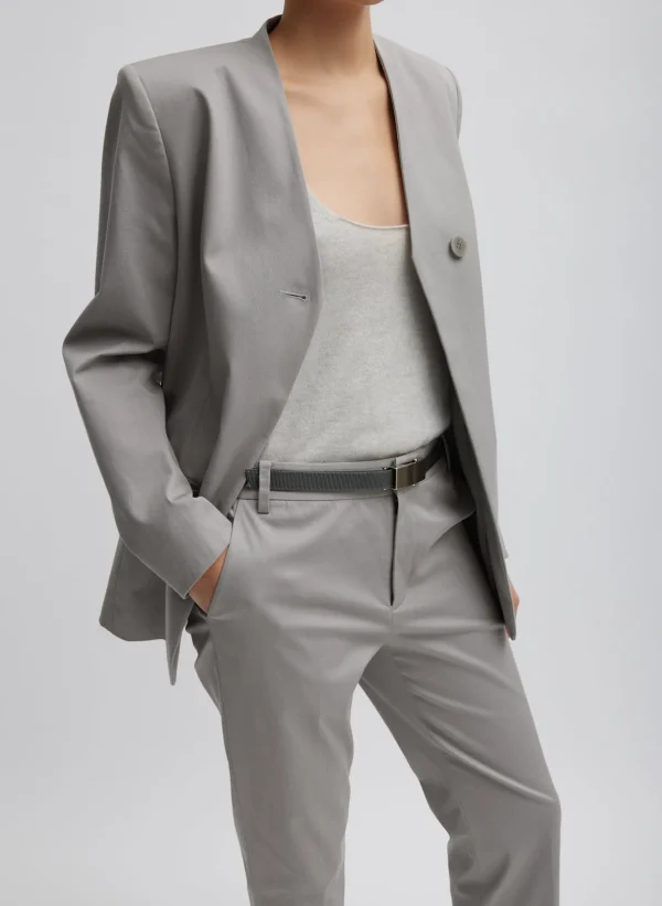 Tibi Oliver Cotton Stretch Tricotine Sculpted Blazer Grey Moon Sale
