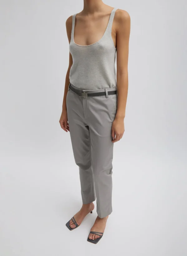 Tibi Oliver Cotton Stretch Tricotine Lennon Ankle Pant Grey Moon New
