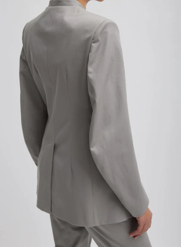 Tibi Oliver Cotton Stretch Tricotine Sculpted Blazer Grey Moon Sale