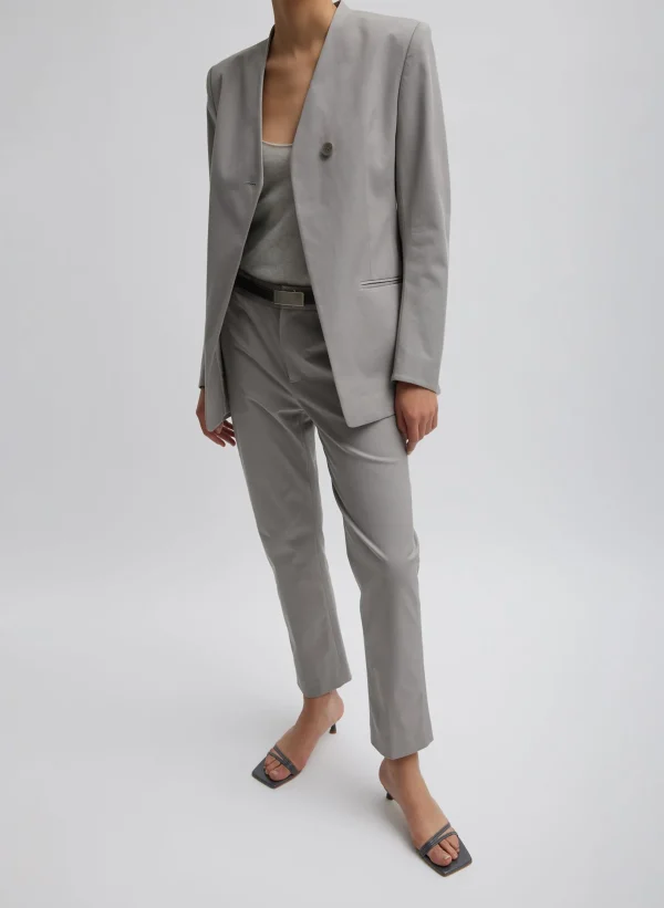 Tibi Oliver Cotton Stretch Tricotine Sculpted Blazer Grey Moon Sale