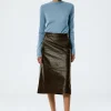 Tibi Ostrich Leather A-Line Skirt Dark Brown Shop