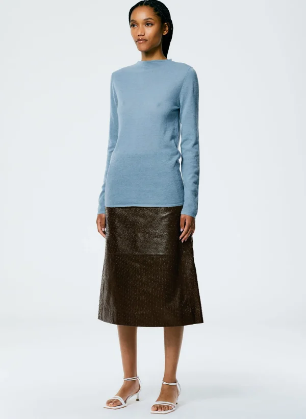 Tibi Ostrich Leather A-Line Skirt Dark Brown Shop