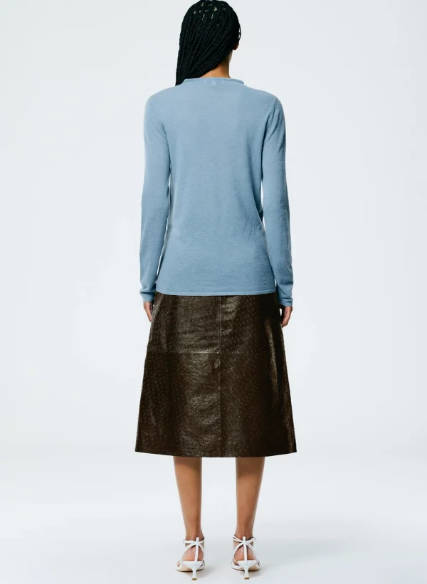 Tibi Ostrich Leather A-Line Skirt Dark Brown Shop