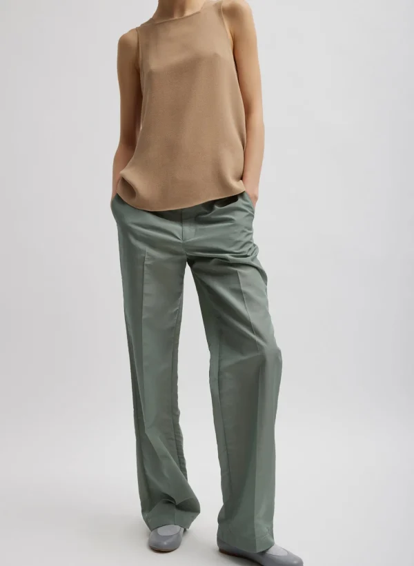Tibi Pebble Sable Square Neck Cross Back Tank Granola Discount