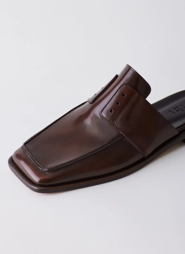 Tibi Pedro Slide Square Toe Loafer Brown Shop