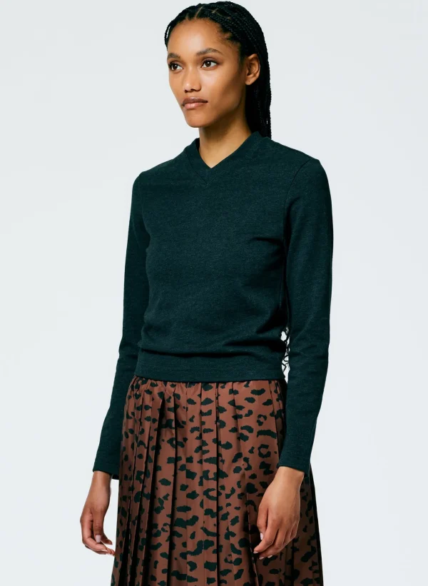 Tibi Perfect Shrunken V-Neck T-Shirt Charcoal Grey Flash Sale