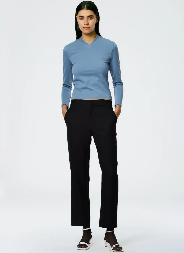 Tibi Perfect Shrunken V-Neck T-Shirt Blue Mist New
