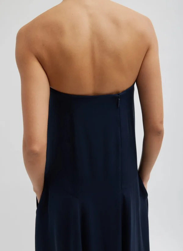 Tibi 4-Ply Silk Strapless Sculpted Dress Dark Navy Hot