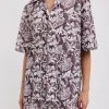 Tibi Recycled Nylon Batik Camp Shirt Cinnamon Multi Shop