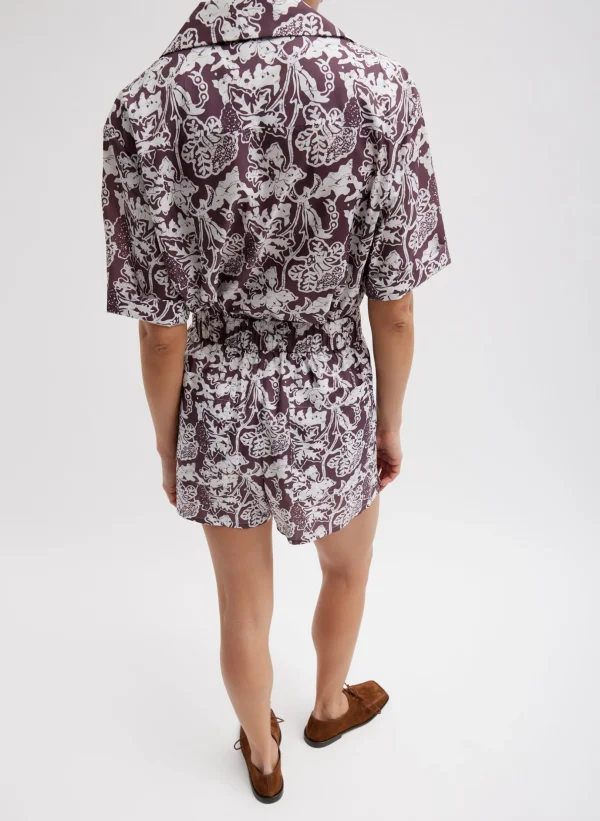 Tibi Recycled Nylon Batik Camp Shirt Cinnamon Multi Shop