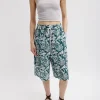 Tibi Recycled Nylon Batik Cargo Short Hunter Green Multi Fashion