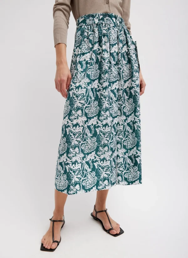 Tibi Recycled Nylon Batik Full Skirt Hunter Green Multi Cheap