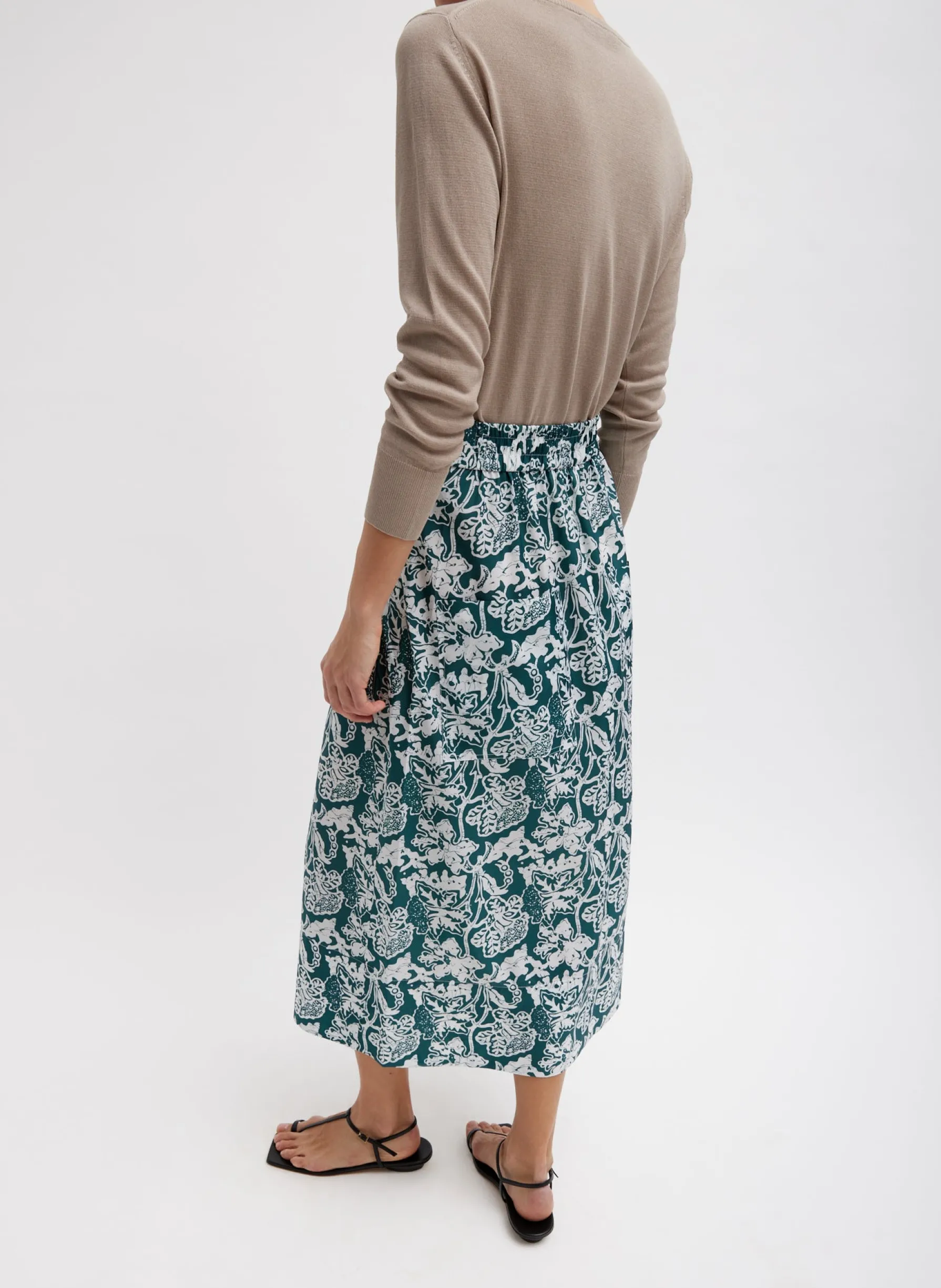 recycled_nylon_batik_full_3.webp Tibi Recycled Nylon Batik Full Skirt Hunter Green Multi Cheap