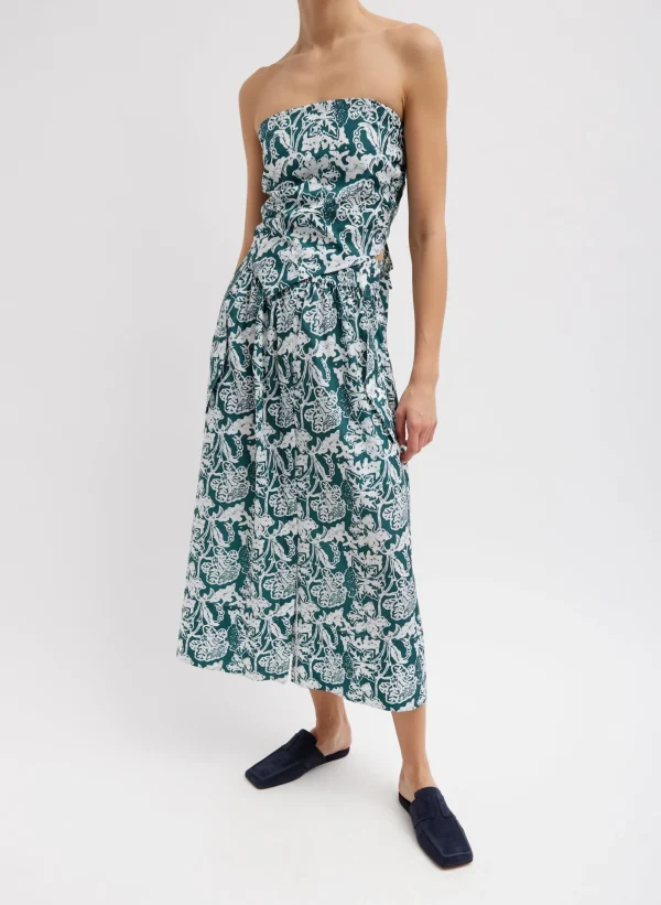 Tibi Recycled Nylon Batik Full Skirt Hunter Green Multi Cheap