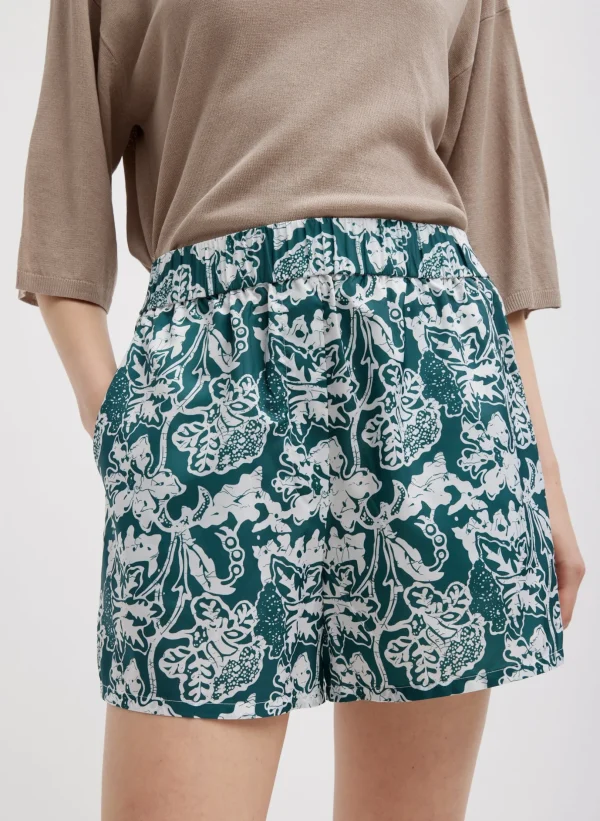 Tibi Recycled Nylon Batik Pull On Shorts Hunter Green Multi Best Sale