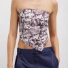 Tibi Recycled Nylon Batik Strapless Bandeau Cinnamon Multi Online