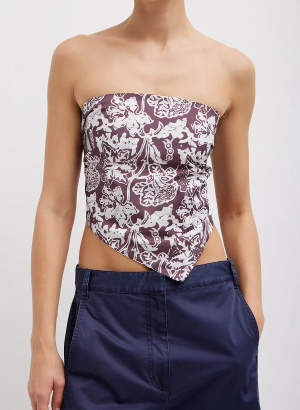 Tibi Recycled Nylon Batik Strapless Bandeau Cinnamon Multi Online
