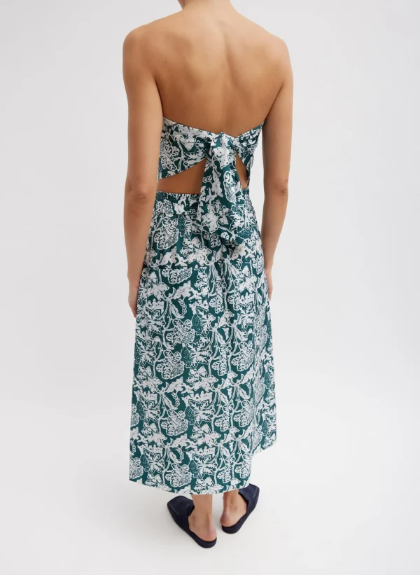 Tibi Recycled Nylon Batik Strapless Bandeau Hunter Green Multi Cheap